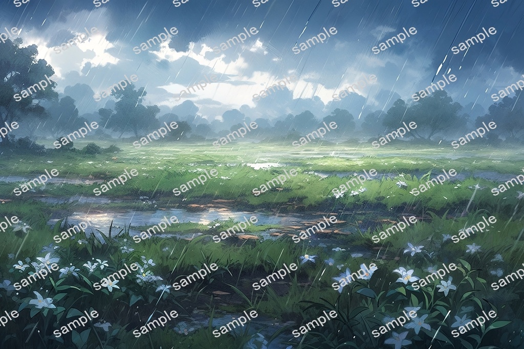 【背景素材】セット販売&単品販売「草原」全3種類【雨・嵐・火災】