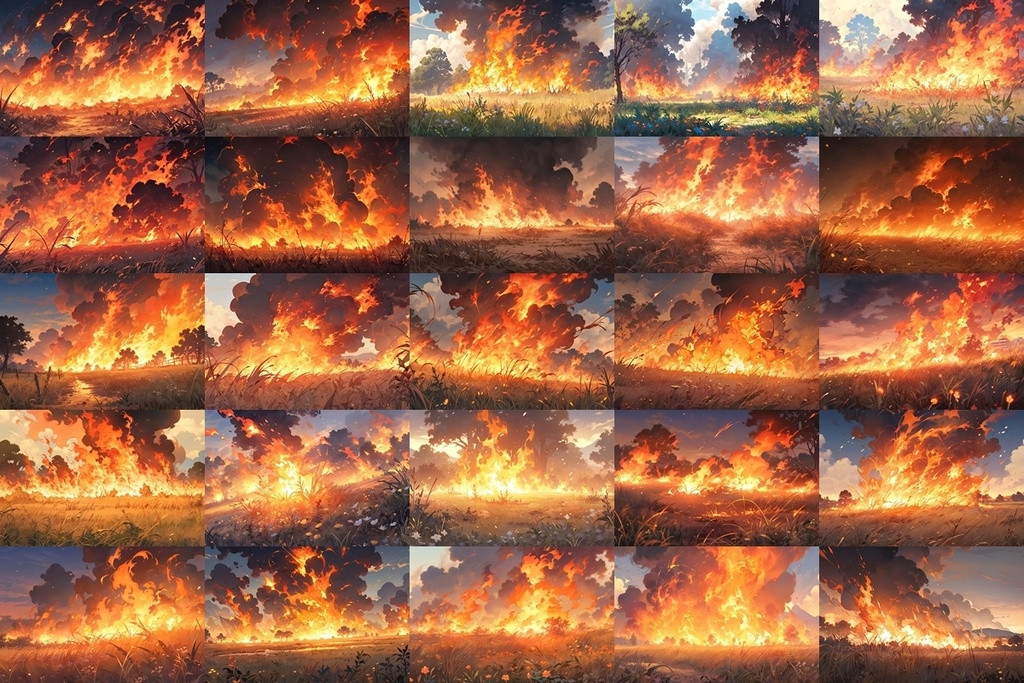 【背景素材】セット販売&単品販売「草原」全3種類【雨・嵐・火災】