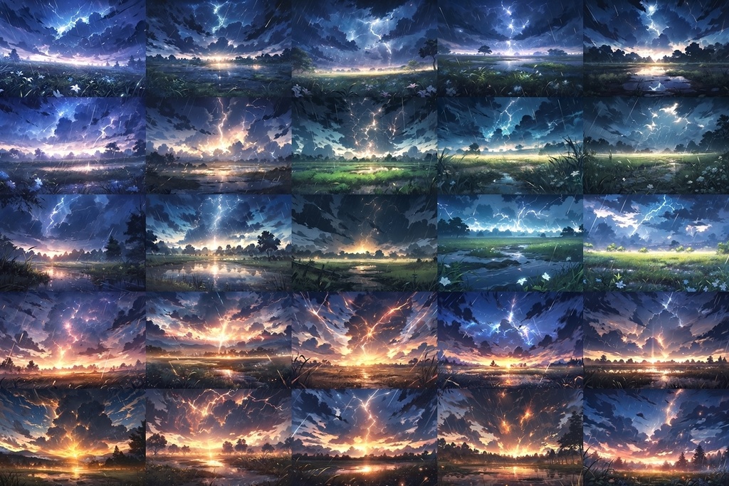 【背景素材】セット販売&単品販売「草原」全3種類【雨・嵐・火災】