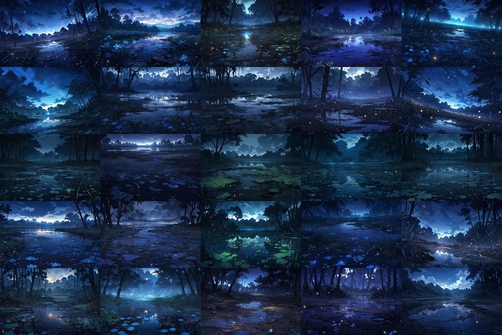 【背景素材】セット販売&単品販売「沼地」全3種類【昼間・夜中・夕方】