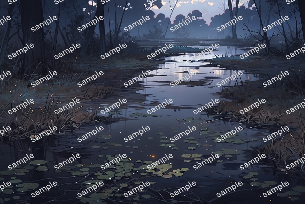 【背景素材】セット販売&単品販売「沼地」全3種類【昼間・夜中・夕方】