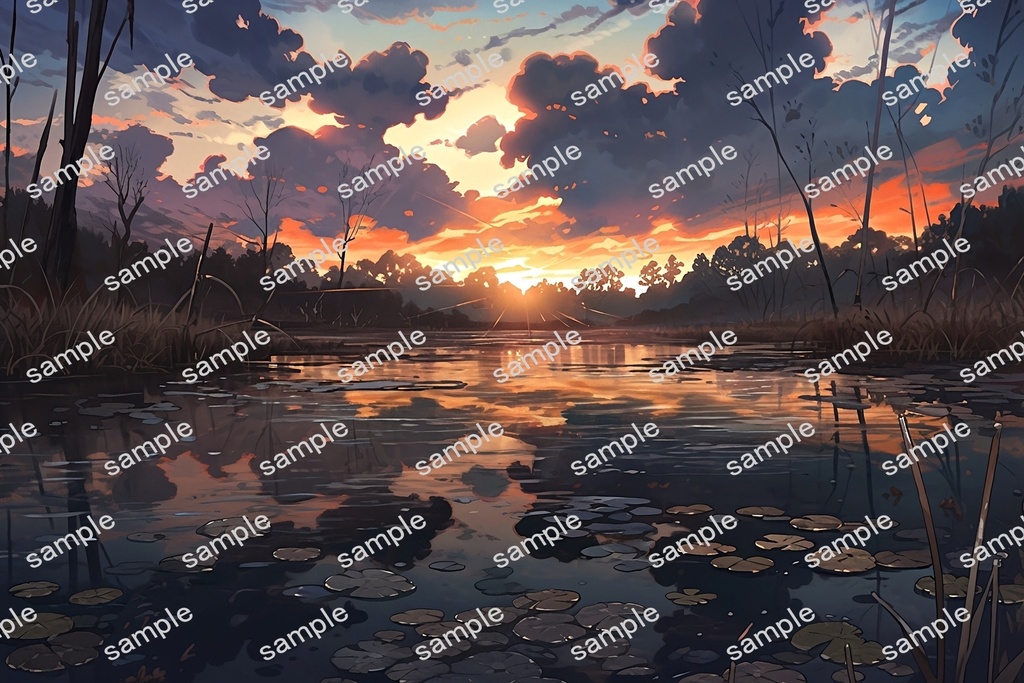 【背景素材】セット販売&単品販売「沼地」全3種類【昼間・夜中・夕方】