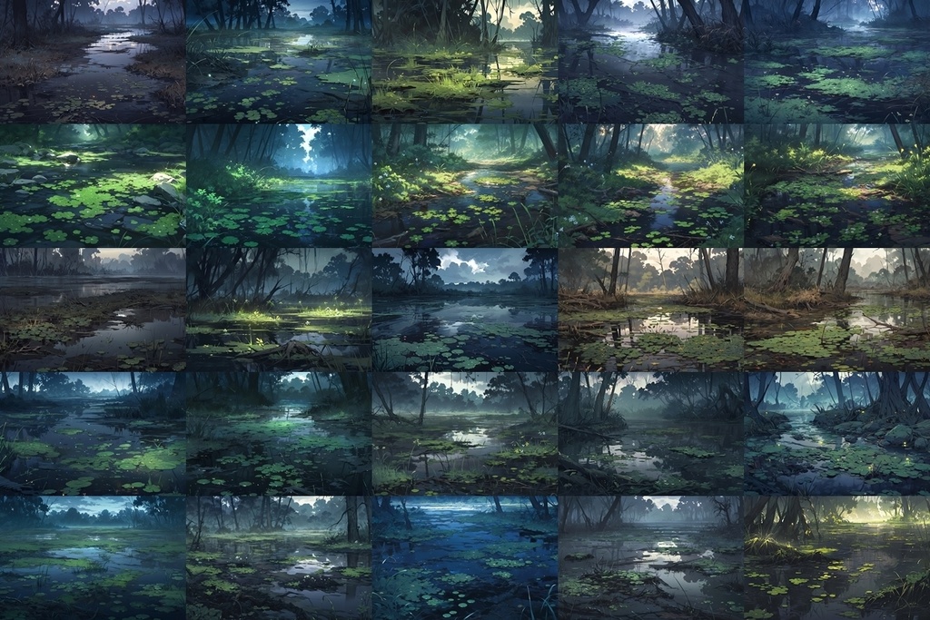 【背景素材】セット販売&単品販売「沼地」全3種類【昼間・夜中・夕方】