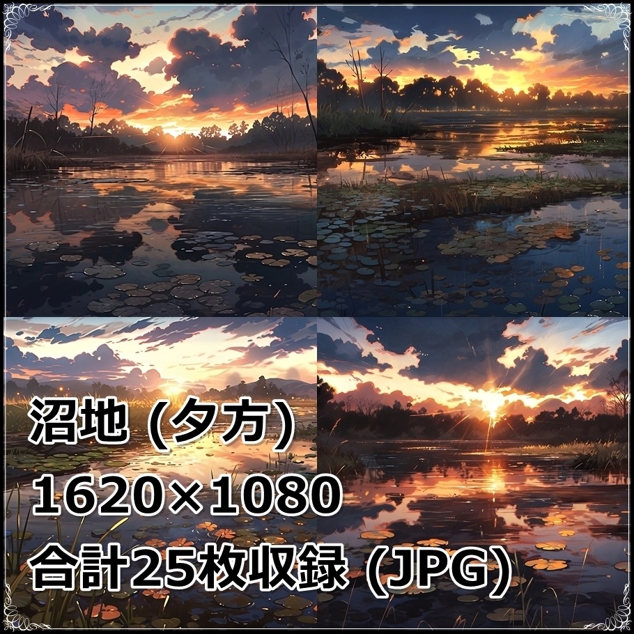 【背景素材】セット販売&単品販売「沼地」全3種類【昼間・夜中・夕方】