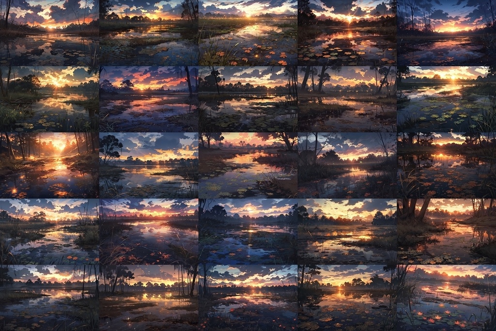 【背景素材】セット販売&単品販売「沼地」全3種類【昼間・夜中・夕方】