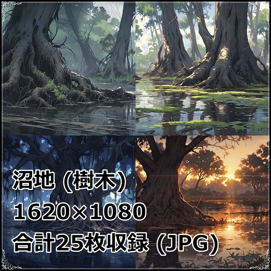 【背景素材】セット販売&単品販売「沼地」全3種類【雨・嵐・樹木】