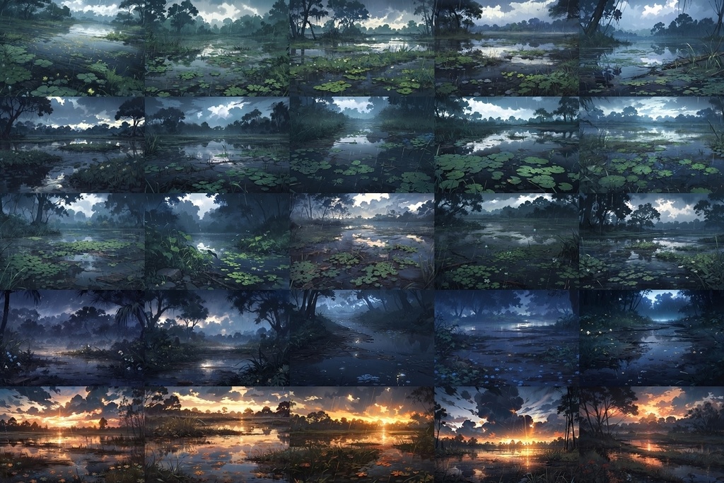 【背景素材】セット販売&単品販売「沼地」全3種類【雨・嵐・樹木】