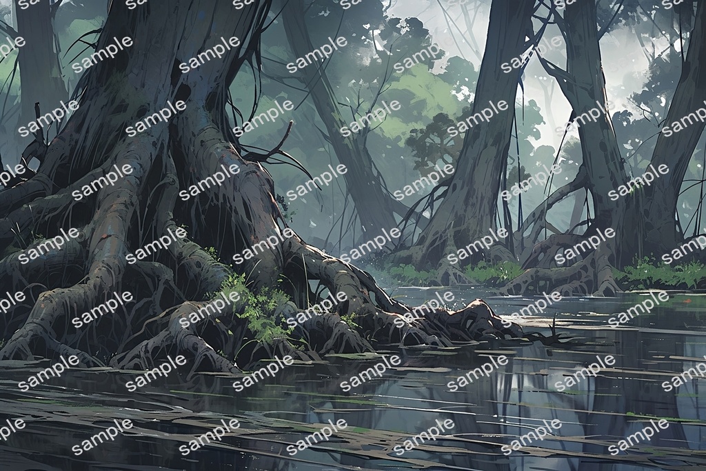 【背景素材】セット販売&単品販売「沼地」全3種類【雨・嵐・樹木】