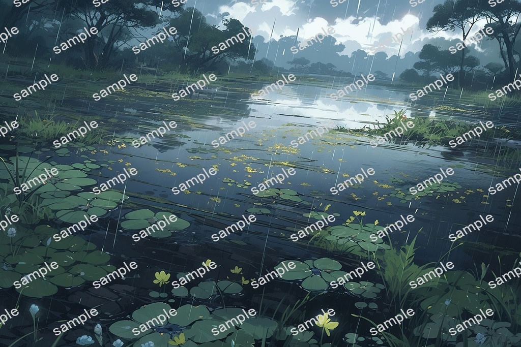【背景素材】セット販売&単品販売「沼地」全3種類【雨・嵐・樹木】