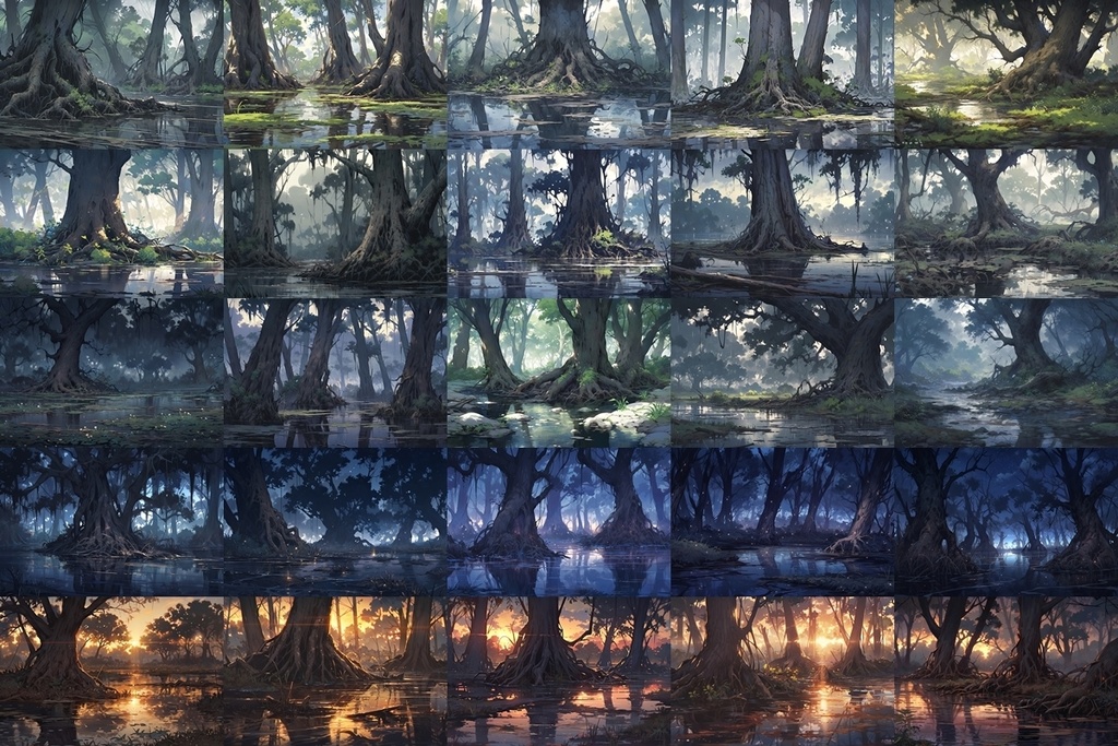 【背景素材】セット販売&単品販売「沼地」全3種類【雨・嵐・樹木】