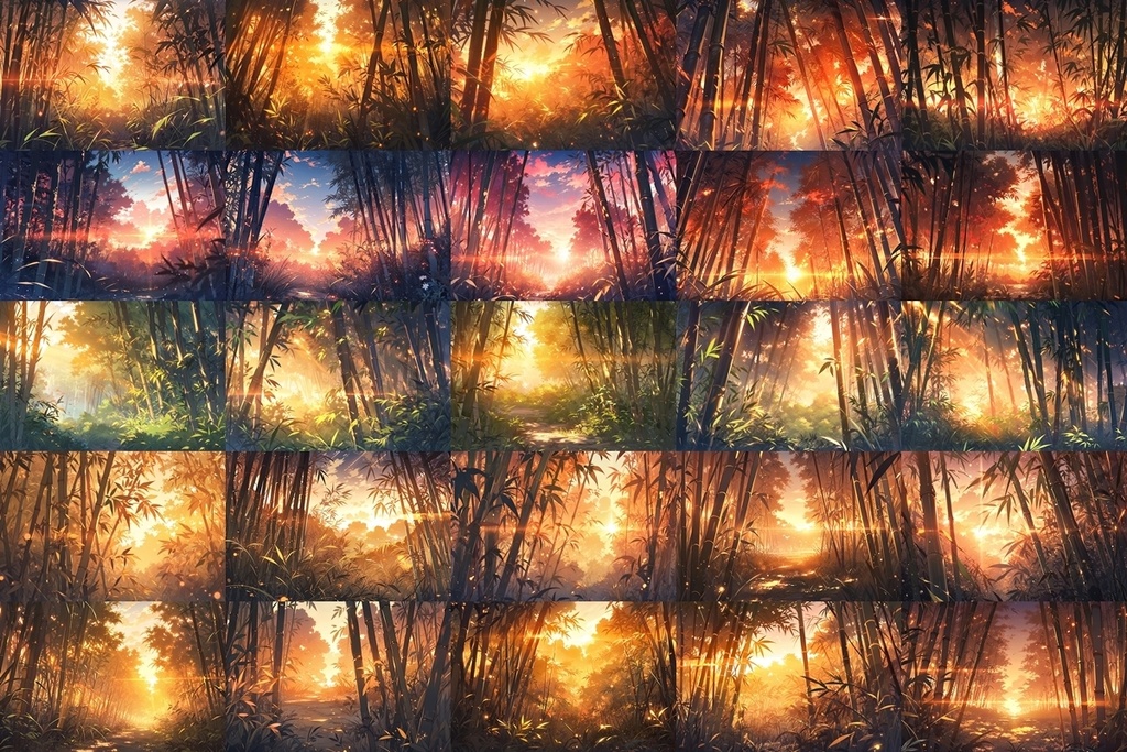 【背景素材】セット販売&単品販売「竹林」全3種類【昼間・夜中・夕方】