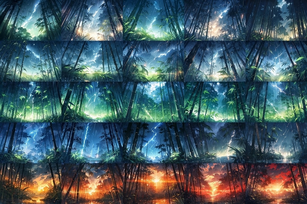 【背景素材】セット販売&単品販売「竹林」全3種類【雨・嵐・火災】