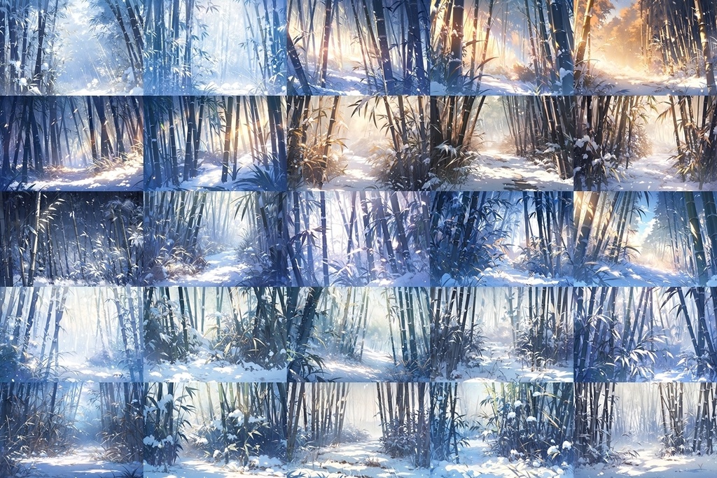 【背景素材】セット販売&単品販売「竹林」全3種類【雪・川・岩場】