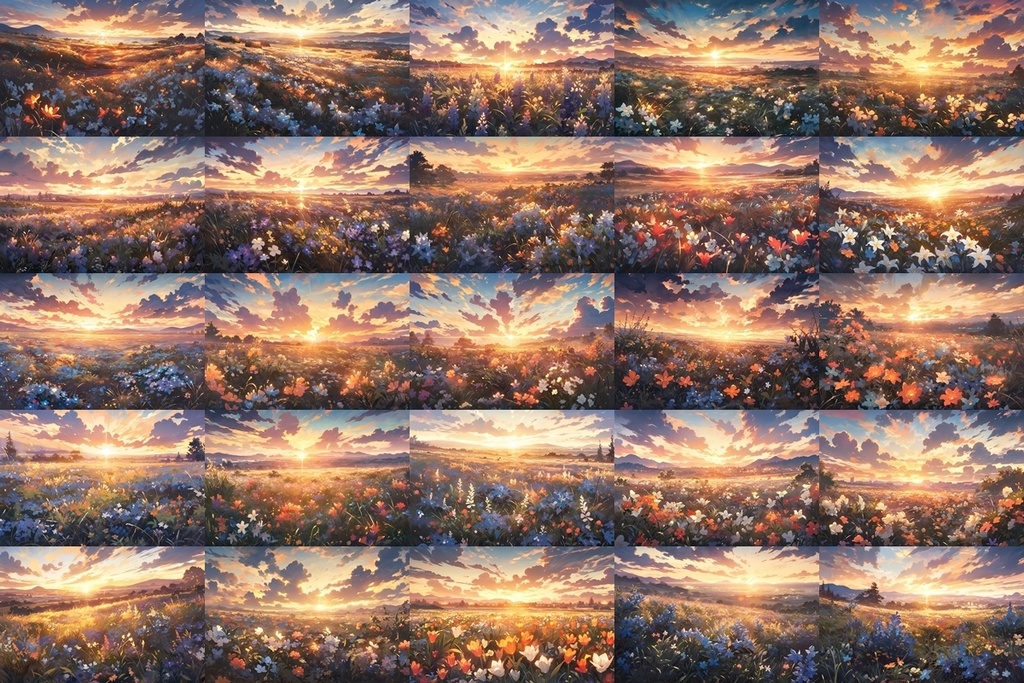 【背景素材】セット販売&単品販売「花畑」全3種類【昼間・夜中・夕方】