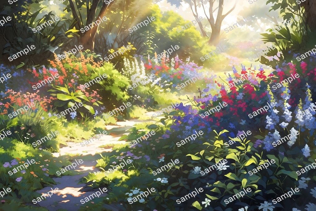 【背景素材】セット販売&単品販売「花畑」全3種類【昼間・夜中・夕方】