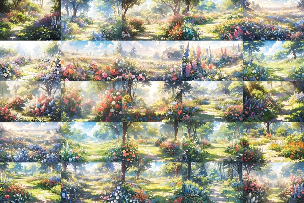 【背景素材】セット販売&単品販売「花畑」全3種類【昼間・夜中・夕方】