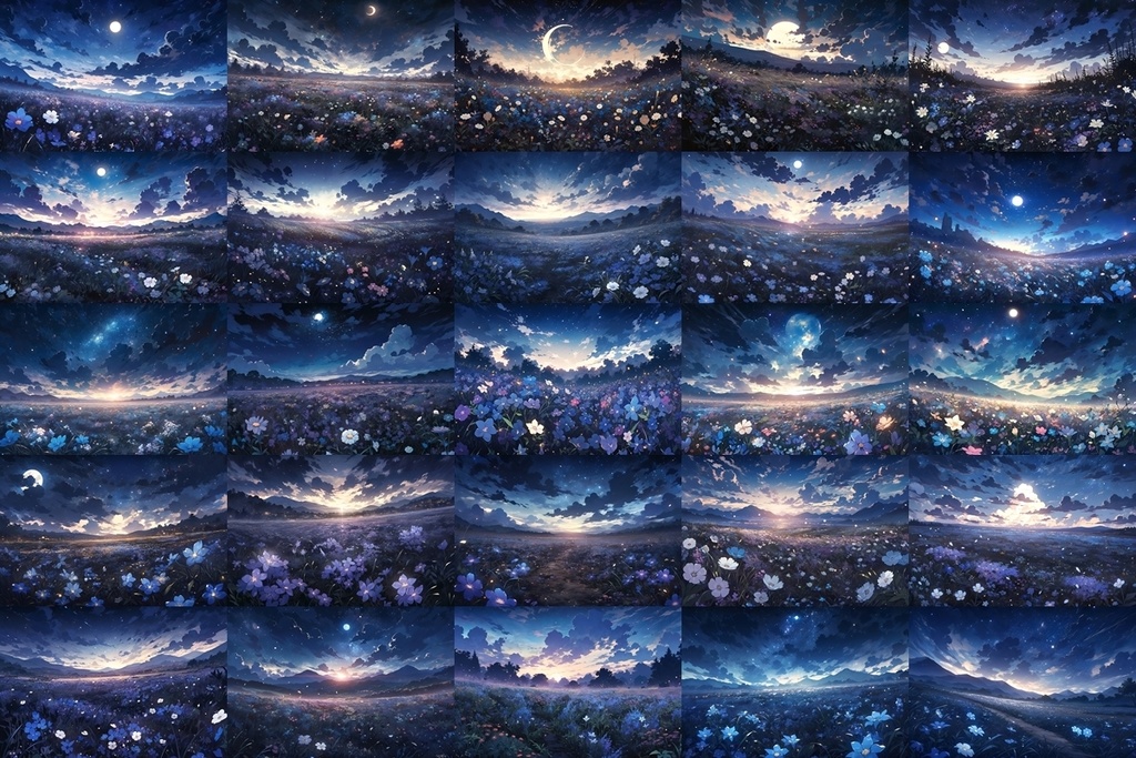【背景素材】セット販売&単品販売「花畑」全3種類【昼間・夜中・夕方】
