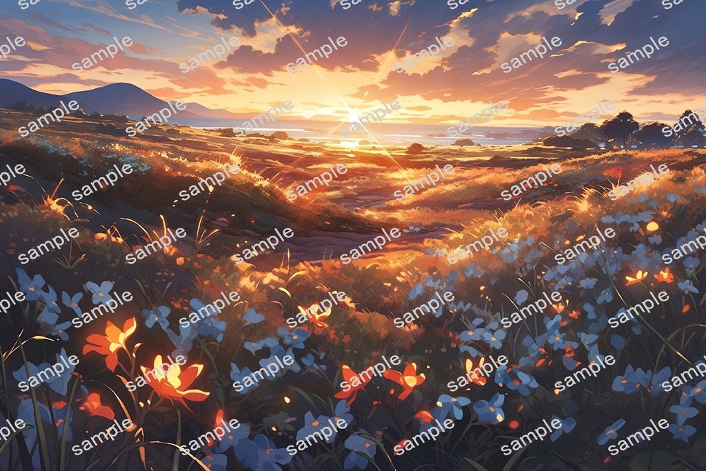 【背景素材】セット販売&単品販売「花畑」全3種類【昼間・夜中・夕方】