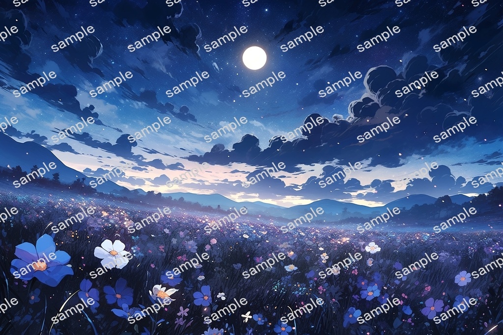 【背景素材】セット販売&単品販売「花畑」全3種類【昼間・夜中・夕方】