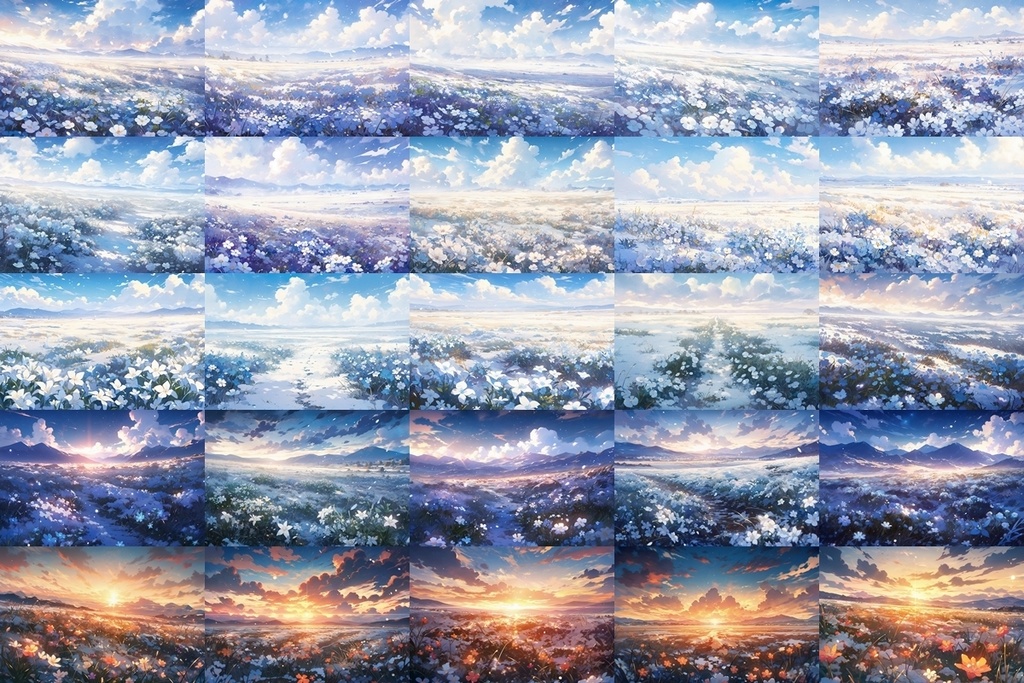 【背景素材】セット販売&単品販売「花畑」全3種類【雨・嵐・雪】