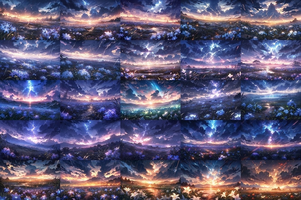 【背景素材】セット販売&単品販売「花畑」全3種類【雨・嵐・雪】