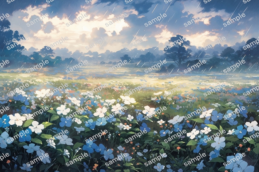 【背景素材】セット販売&単品販売「花畑」全3種類【雨・嵐・雪】