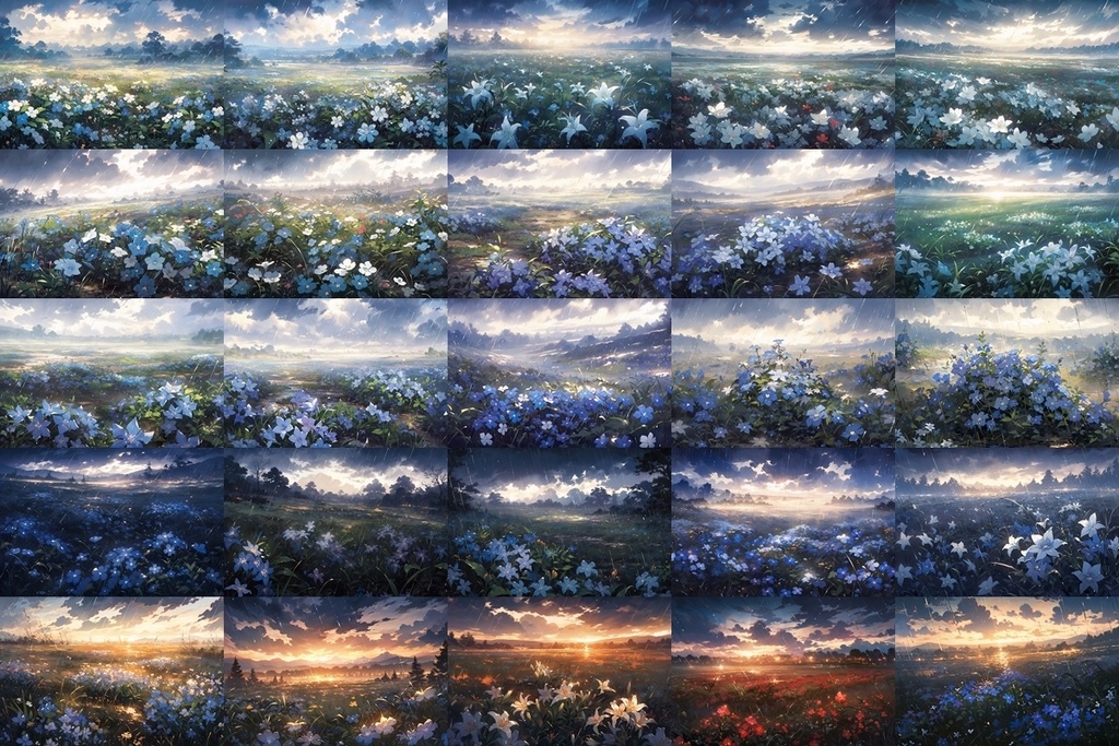 【背景素材】セット販売&単品販売「花畑」全3種類【雨・嵐・雪】