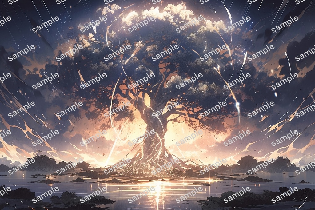 【背景素材】セット販売&単品販売「巨大樹」全3種類【雨・嵐・火災】