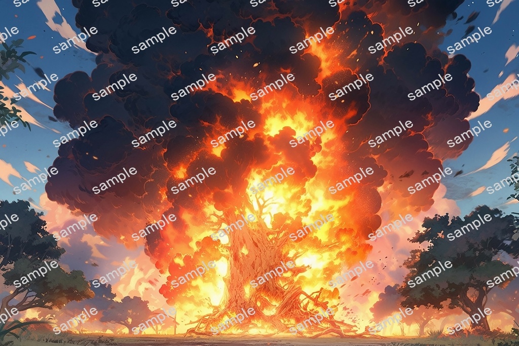 【背景素材】セット販売&単品販売「巨大樹」全3種類【雨・嵐・火災】