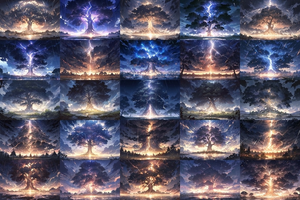 【背景素材】セット販売&単品販売「巨大樹」全3種類【雨・嵐・火災】