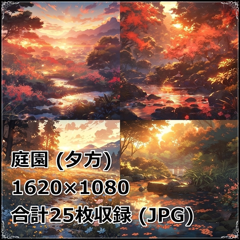 【背景素材】セット販売&単品販売「庭園」全3種類【昼間・夜中・夕方】
