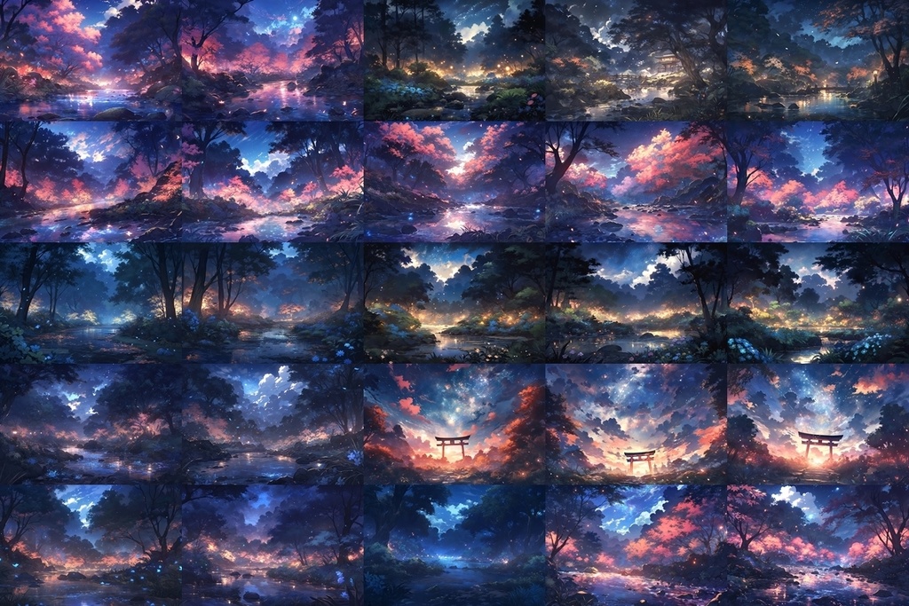 【背景素材】セット販売&単品販売「庭園」全3種類【昼間・夜中・夕方】