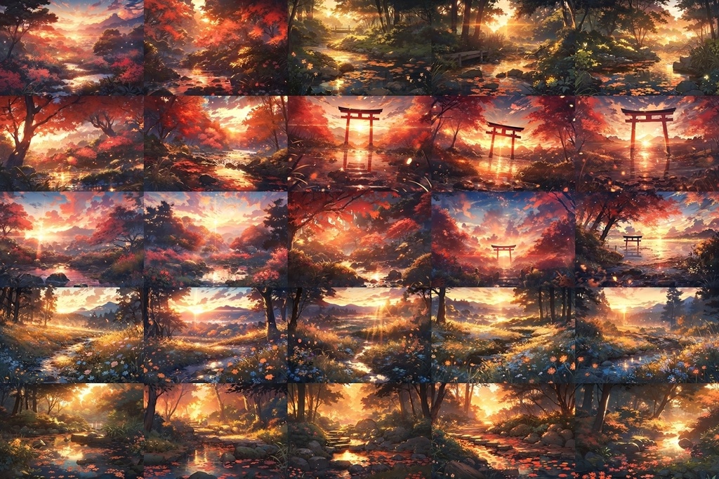 【背景素材】セット販売&単品販売「庭園」全3種類【昼間・夜中・夕方】