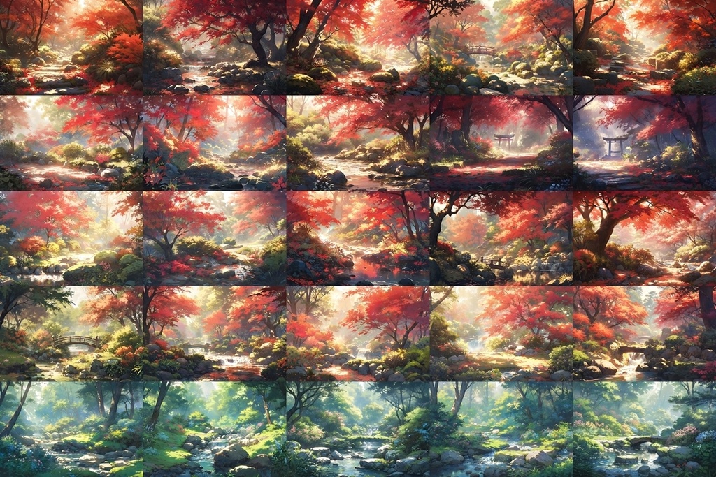 【背景素材】セット販売&単品販売「庭園」全3種類【昼間・夜中・夕方】