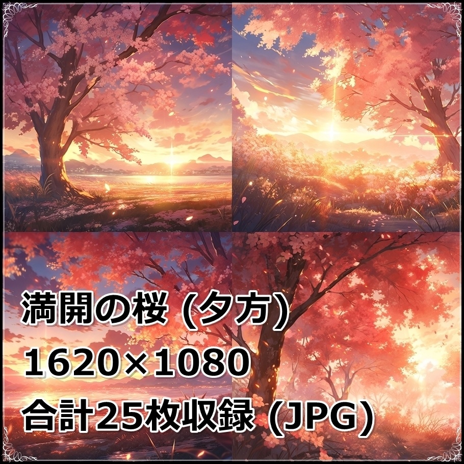 【背景素材】セット販売&単品販売「満開の桜」全3種類【昼間・夜中・夕方】
