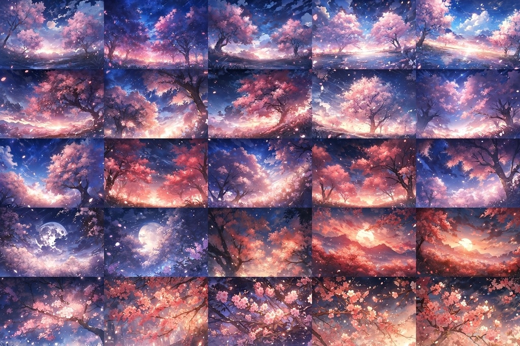 【背景素材】セット販売&単品販売「満開の桜」全3種類【昼間・夜中・夕方】
