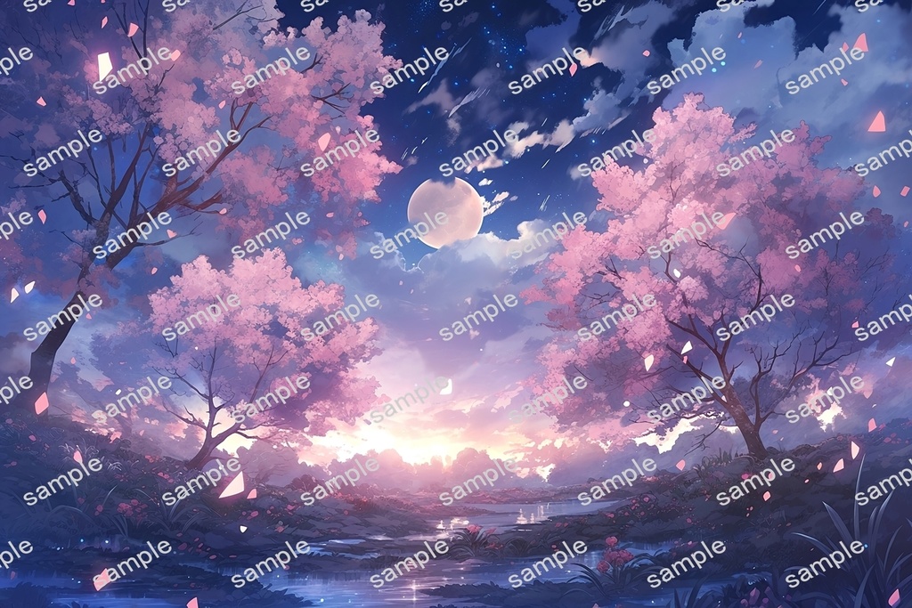 【背景素材】セット販売&単品販売「満開の桜」全3種類【昼間・夜中・夕方】