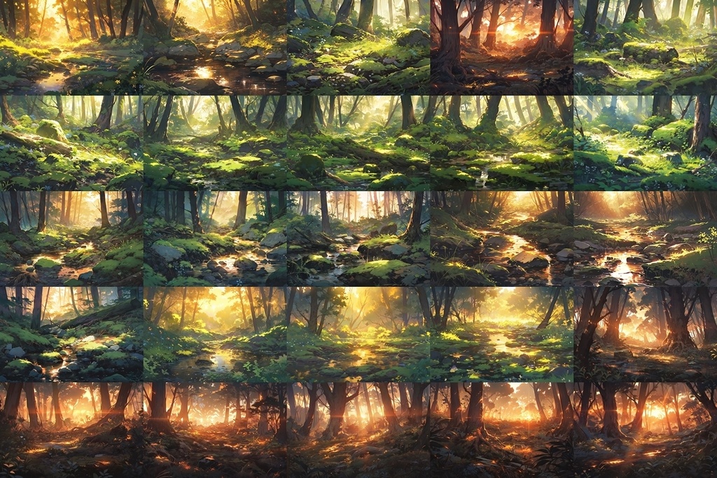 【背景素材】セット販売&単品販売「苔森」全3種類【昼間・夜中・夕方】