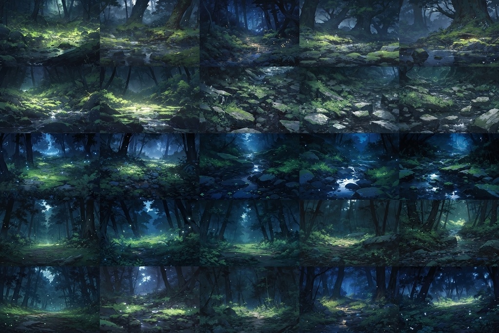 【背景素材】セット販売&単品販売「苔森」全3種類【昼間・夜中・夕方】