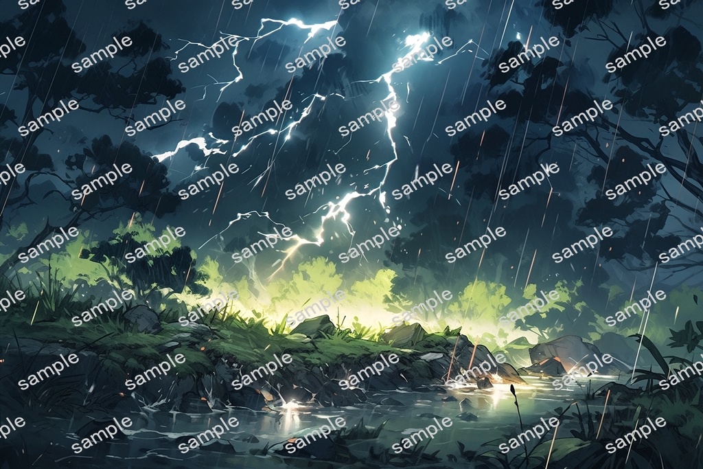 【背景素材】セット販売&単品販売「苔森」全3種類【雨・嵐・岩場】