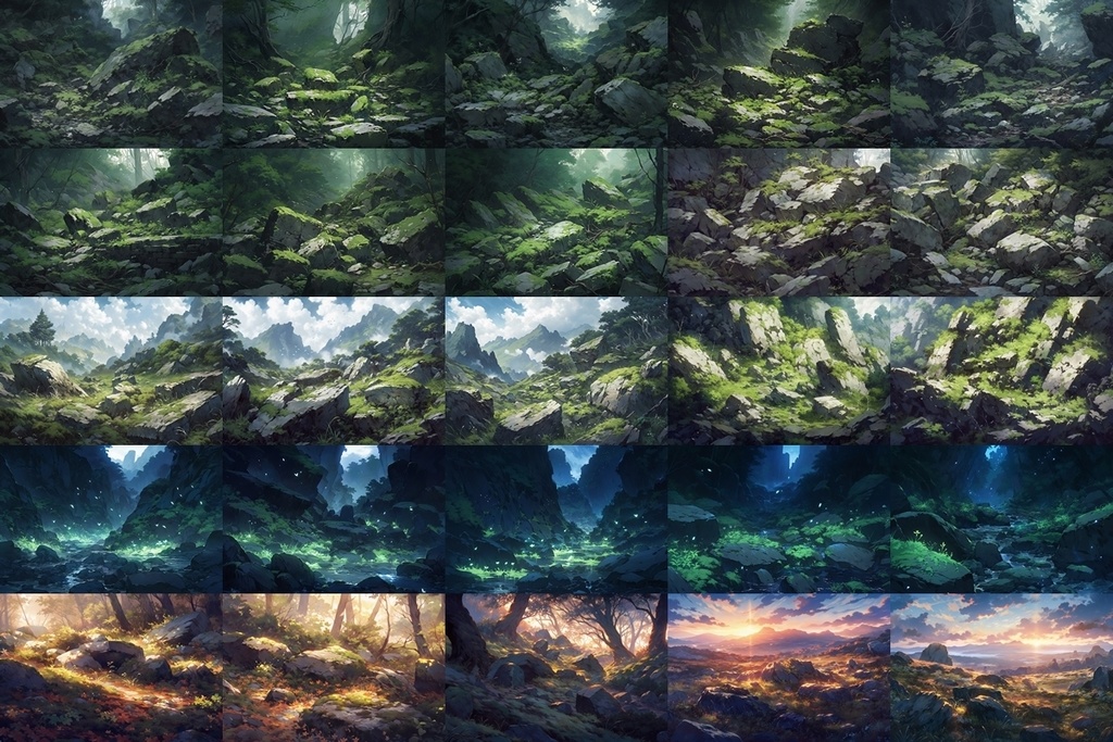 【背景素材】セット販売&単品販売「苔森」全3種類【雨・嵐・岩場】