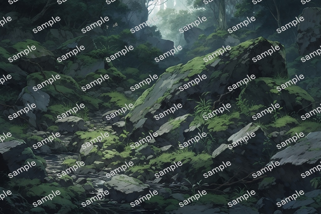 【背景素材】セット販売&単品販売「苔森」全3種類【雨・嵐・岩場】
