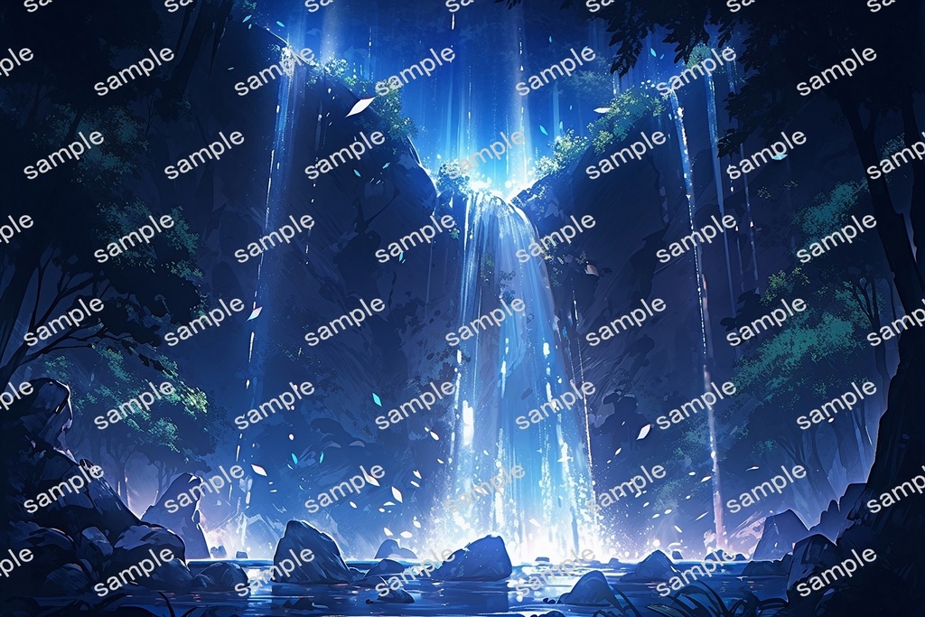 【背景素材】セット販売&単品販売「洞窟の滝」全3種類【昼間・夜中・夕方】