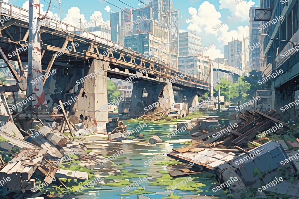 【背景素材】セット販売&単品販売「廃墟の街並」全3種類【雨・雪・川】