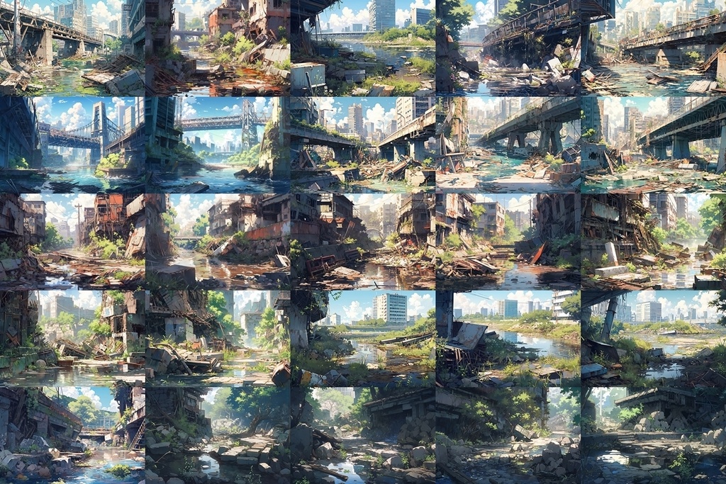 【背景素材】セット販売&単品販売「廃墟の街並」全3種類【雨・雪・川】