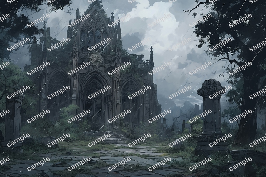 【背景素材】セット販売&単品販売「廃墟の聖堂」全3種類【雨・雪・川】