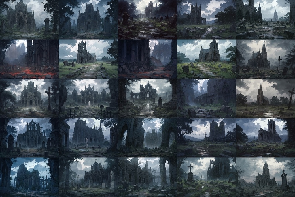 【背景素材】セット販売&単品販売「廃墟の聖堂」全3種類【雨・雪・川】