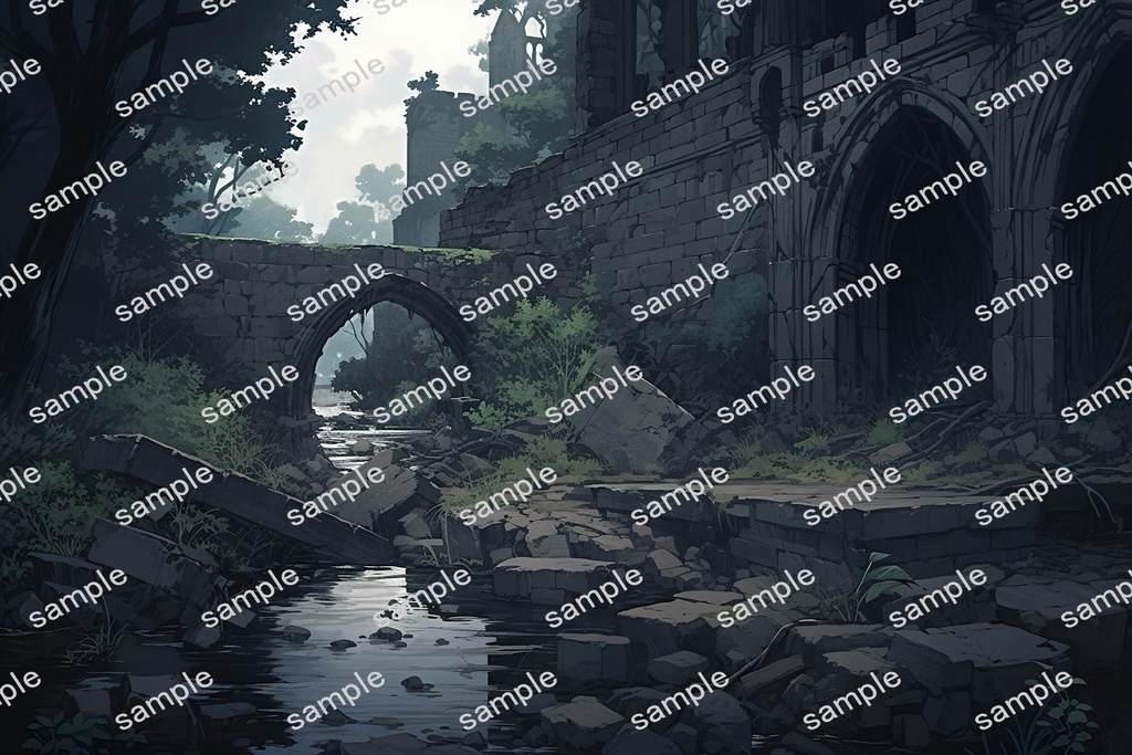 【背景素材】セット販売&単品販売「廃墟の聖堂」全3種類【雨・雪・川】