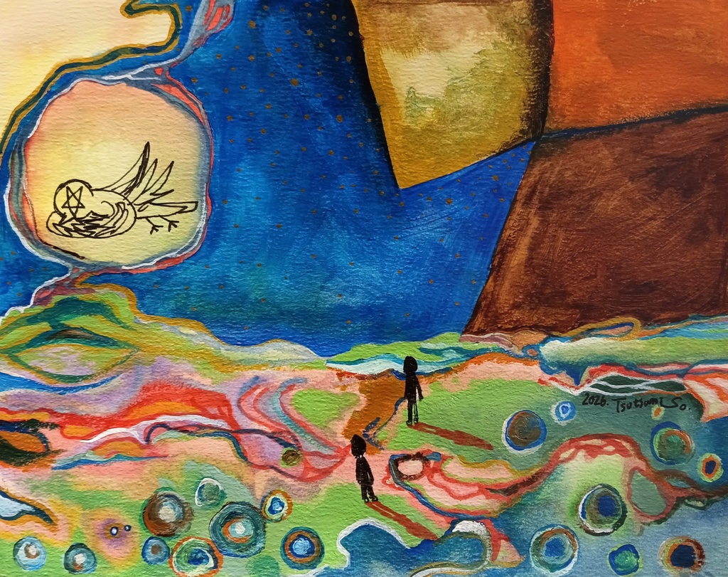 「雲間の城」アクリル画原画