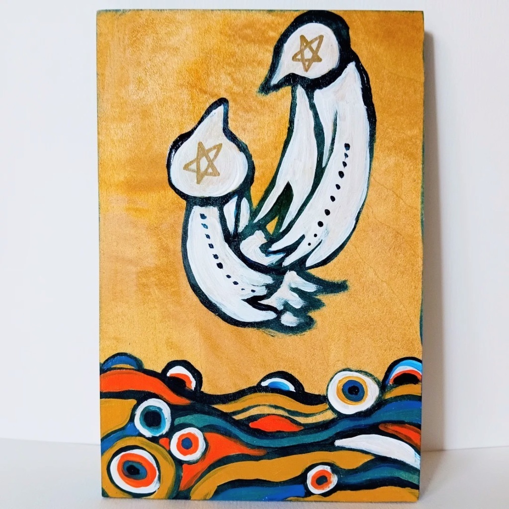 夢見る鳥／木の壁掛け